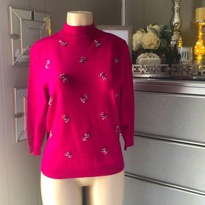 NWT Laura Michelle Mock Turleneck Jeweled 3/4 Swtr